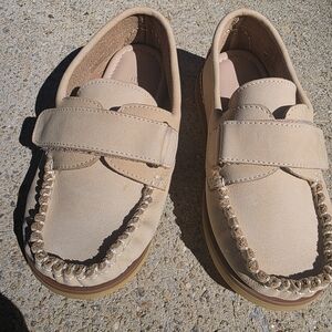 Tan Suede Loafers with Strap